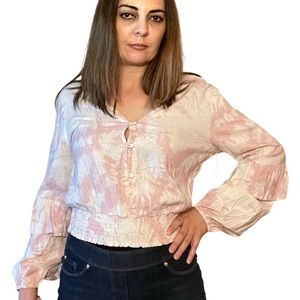 NWT Love & Piece Cream tie-dyed Blouse Top L